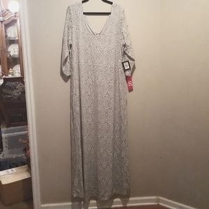 Plus Size Marina Long Silver Lace and Sequin dress/gown. Great Mardi Gras or wed